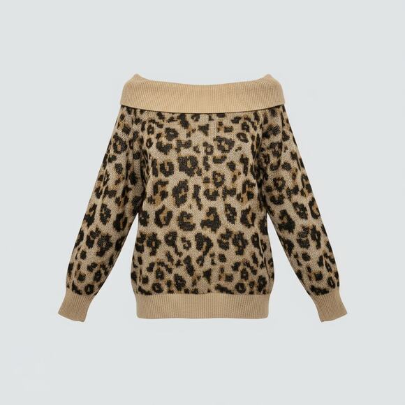 Others Follow Leopard Print Cowl/Off Shoulder Sweater Size Medium - Picture 3 of 9